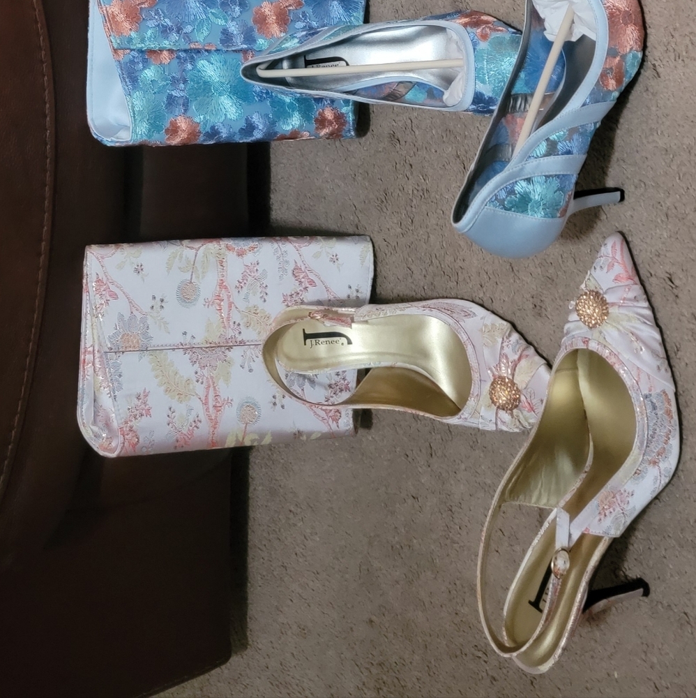 Ladies size 12 heels with matching clutch $20 per set.